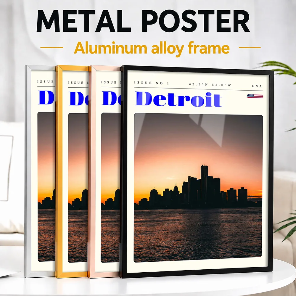 Detroit Michigan Cityscape Metal Poster With Aluminum Alloy Frame Personalized Scenic Tribute Wall Art For Office Traveler Gift
