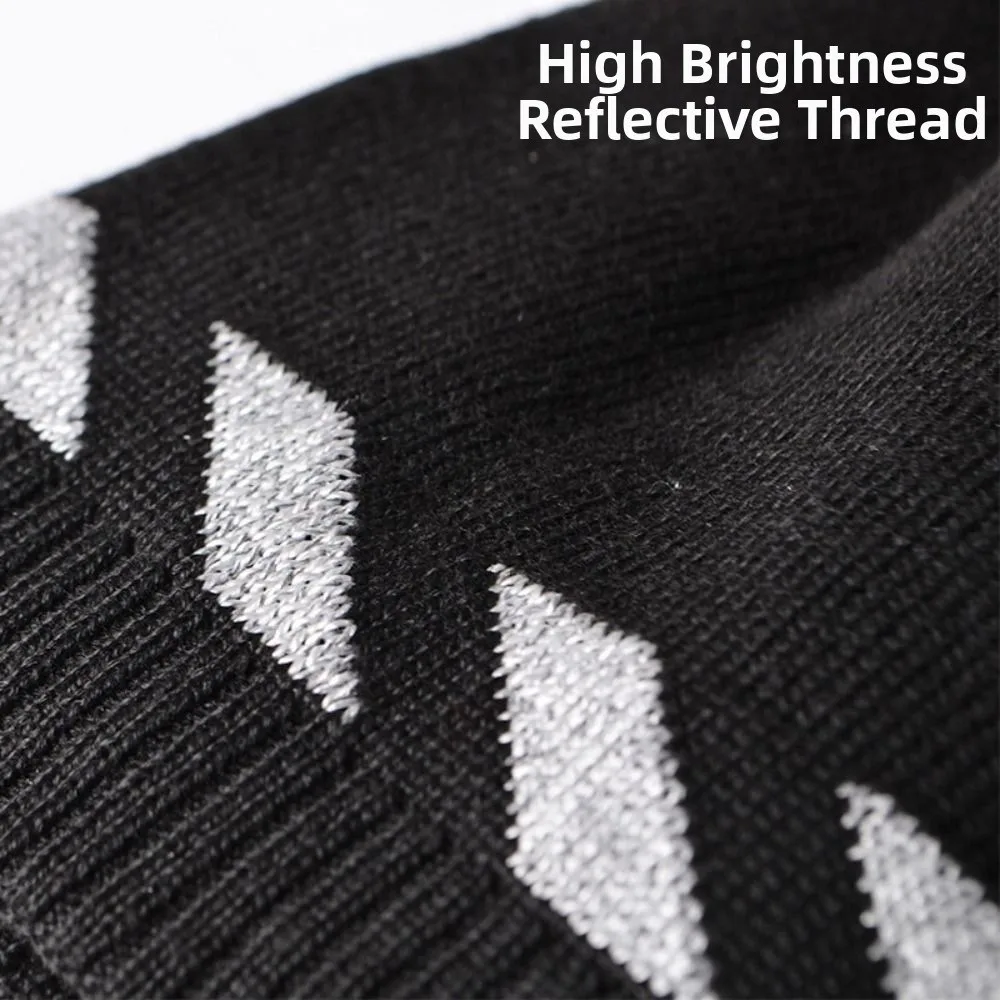 Polyester Reflective Knit Hat Ribbed Knit Reflective Stripe High Visibility Hat Stretchy Fit Reflective Cap Cycling and Hiking