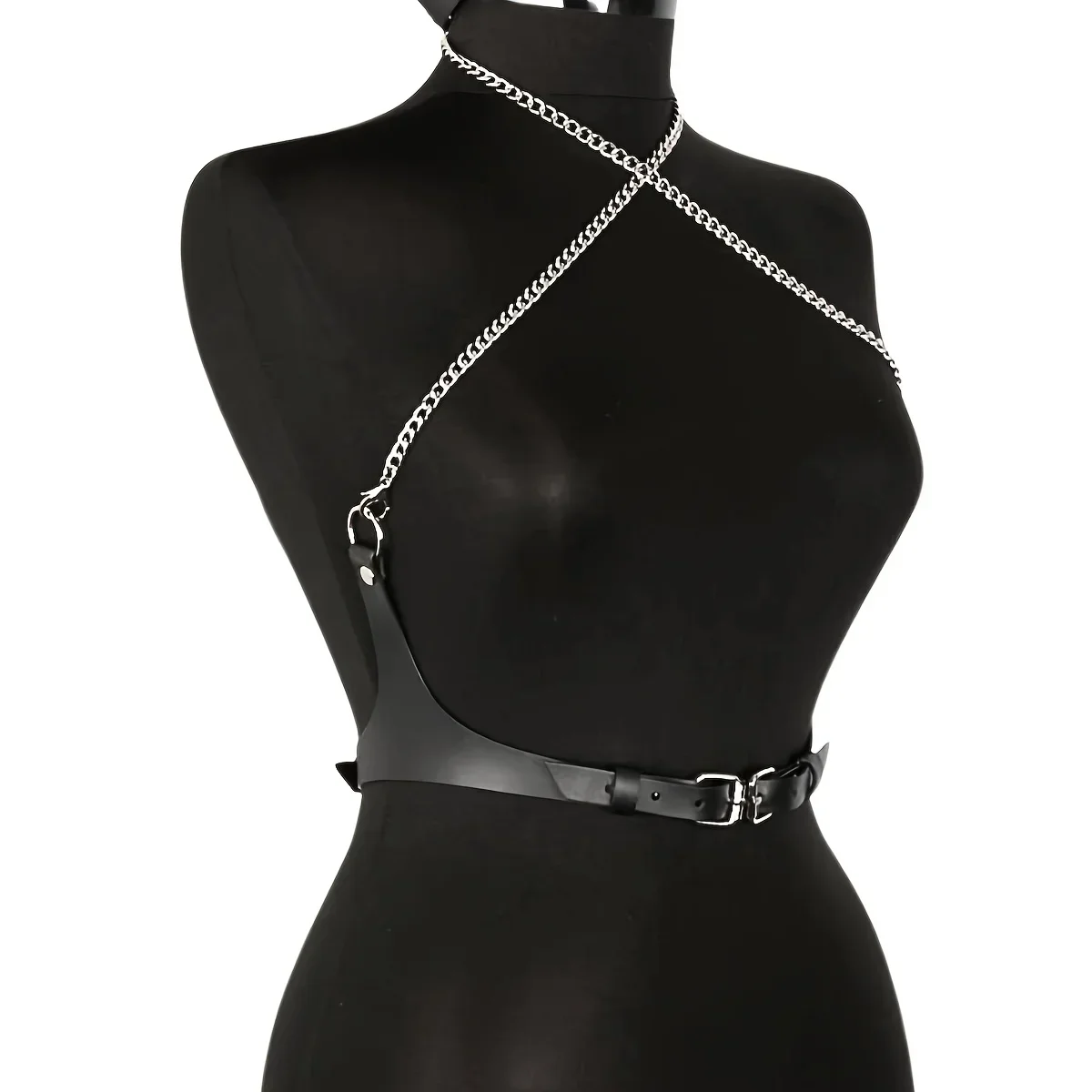 

Ladies' black PU body binding tight shoulder tassel chain decoration body strap nightclub fashion party dressing accessories