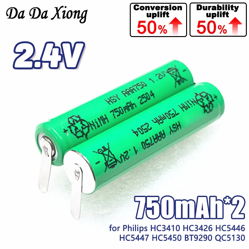 2PCS/Pack 2.4V 750mAh HSY-AAA0.75-PHP Ni-Mh Battery for Philips HC3410 HC3426 HC5446 HC5447 HC5450 BT9290 QC5130 Electric Shaver