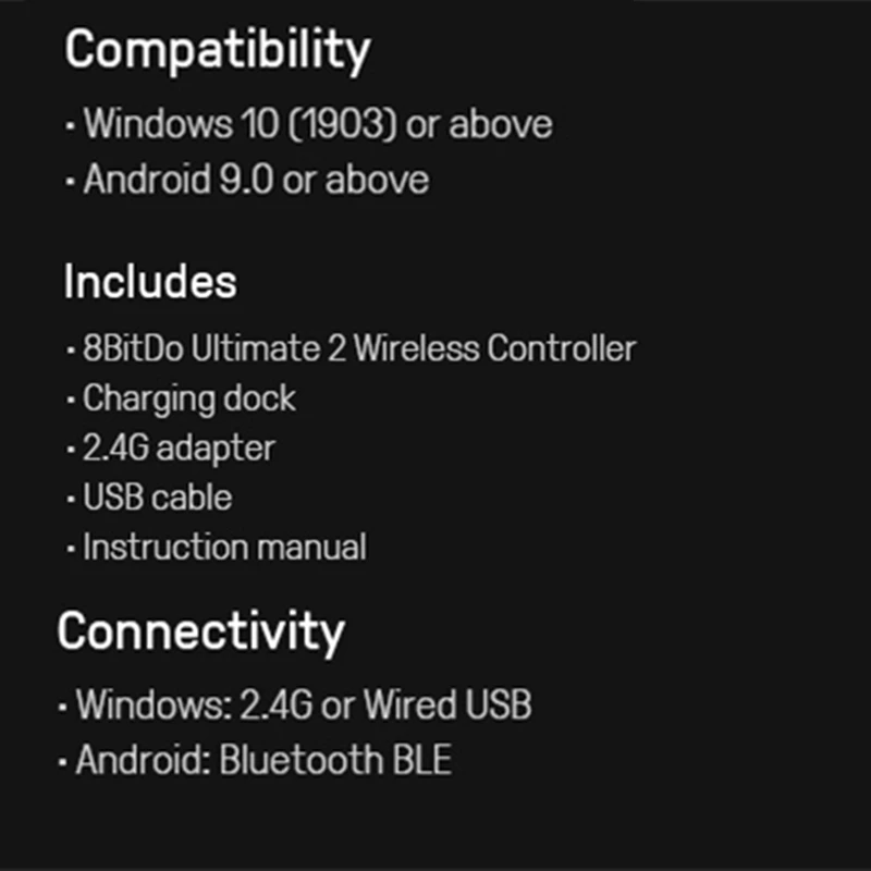 وحدة تحكم ألعاب 8BitDo Ultimate 2 لاسلكية 2.4G مع قاعدة شحن ومحول بلوتوث للكمبيوتر الشخصي الذي يعمل بنظام التشغيل Windows 10 لنظام Android