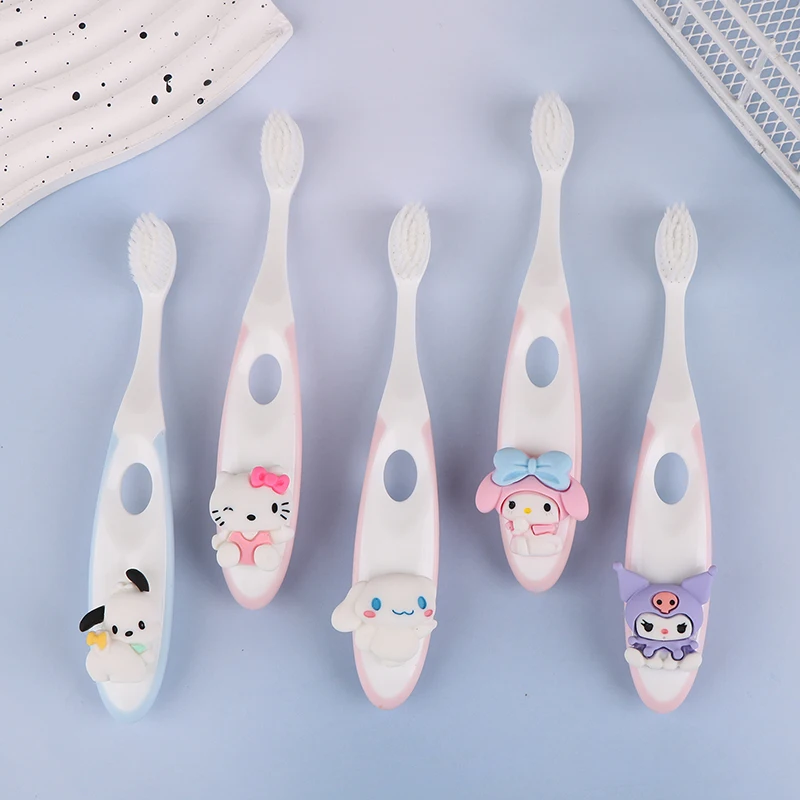 Sanrio Soft Toothbrush Hello Kitty MyMelody Cinnamoroll Children Dental Oral Care Brush Portable Deep Cleaning Soft Brush