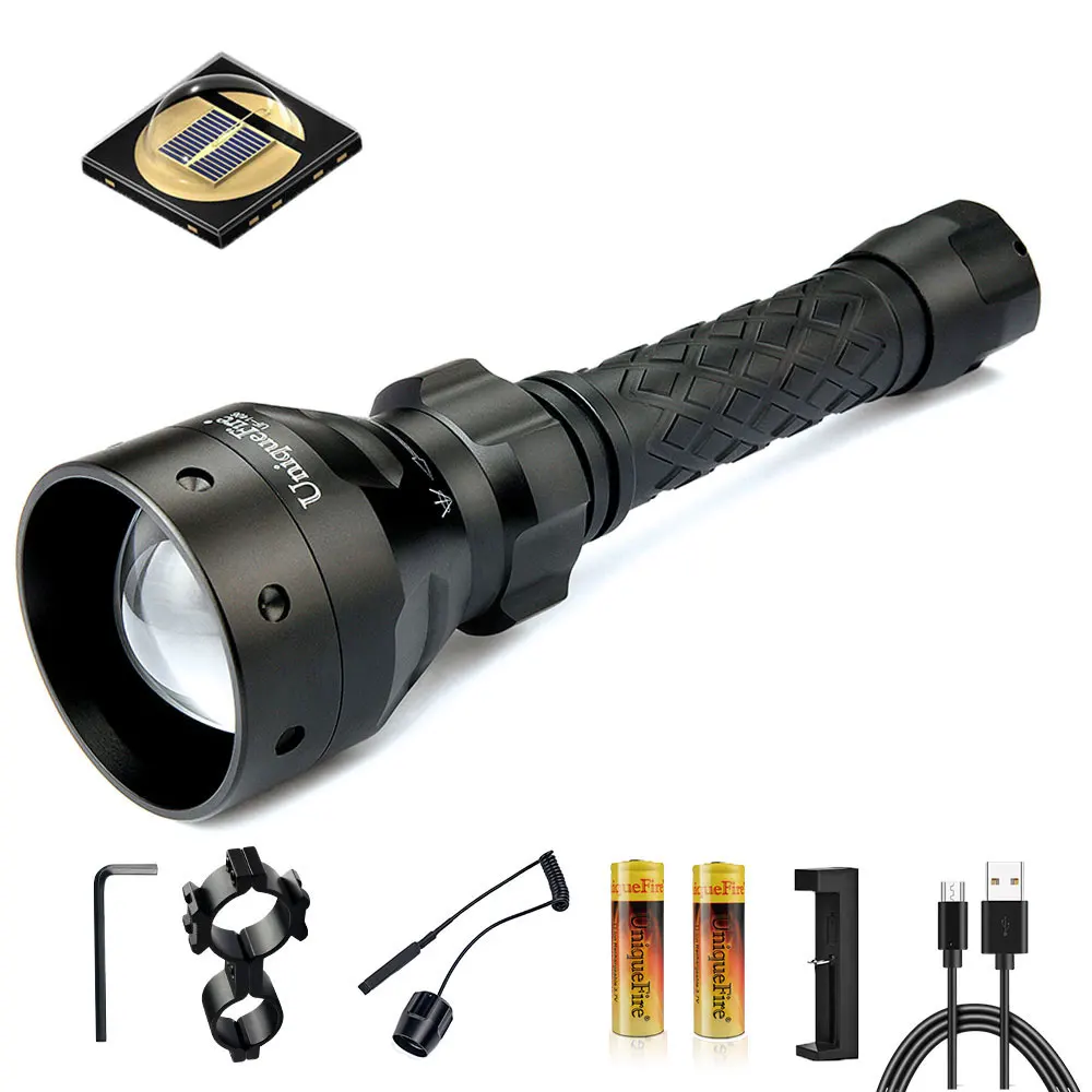 

UniqueFire 1406 IR 940NM LED Zoomable 3 Modes Flashlight Kit Hunting Light Lamp Torch+Two-Slot Charge+Scope Mount+Remote Switch