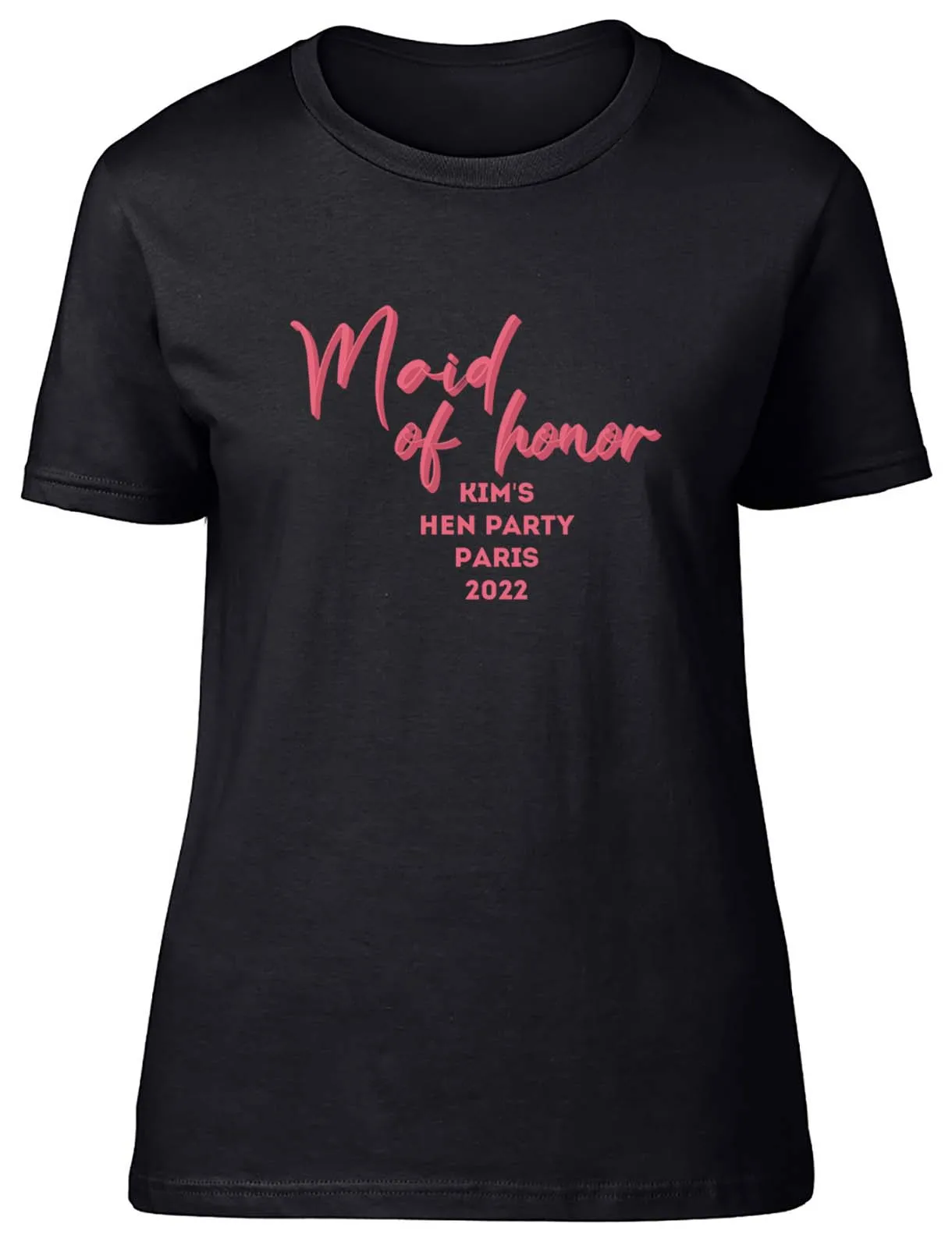 Personalised Maid of Honor Hen Do Party Fitted Womens Ladies T Shirt Gift