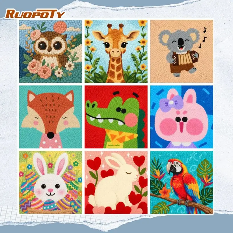 

RUOPOTY Framed Giraffe Punch Needle Frame Wall Art Picture Cross Stitch Kits Animal Needle Punch For Adults Embroidery Kit