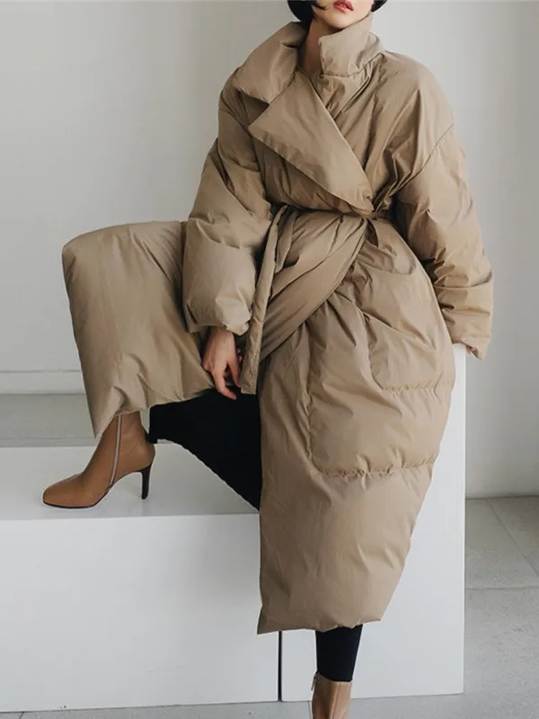 Fashionable Thickened Bread Coat Long Waist-Cinching Belted Korean Style Cotton Jacket for Students Winter New Arrival Loose Fit