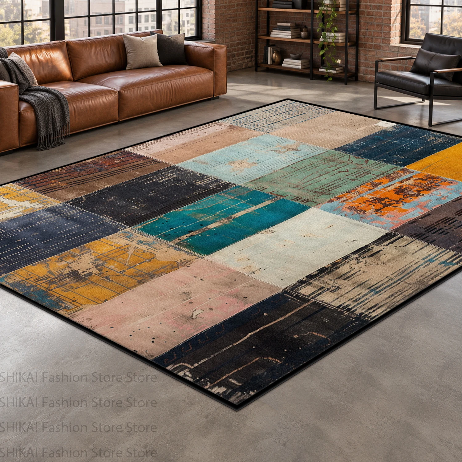 Industrial Rustic Mixed Antique Print Big Size Carpet Pattern Patchwork Non-slip Soft Living Room Rug Stain Resistant Floor Mat