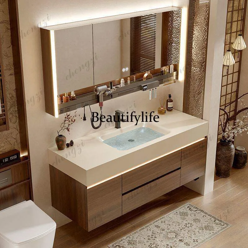 Medieval style bathroom cabinet combination rock slab hot bending integrated basin toilet washbasin cabinet