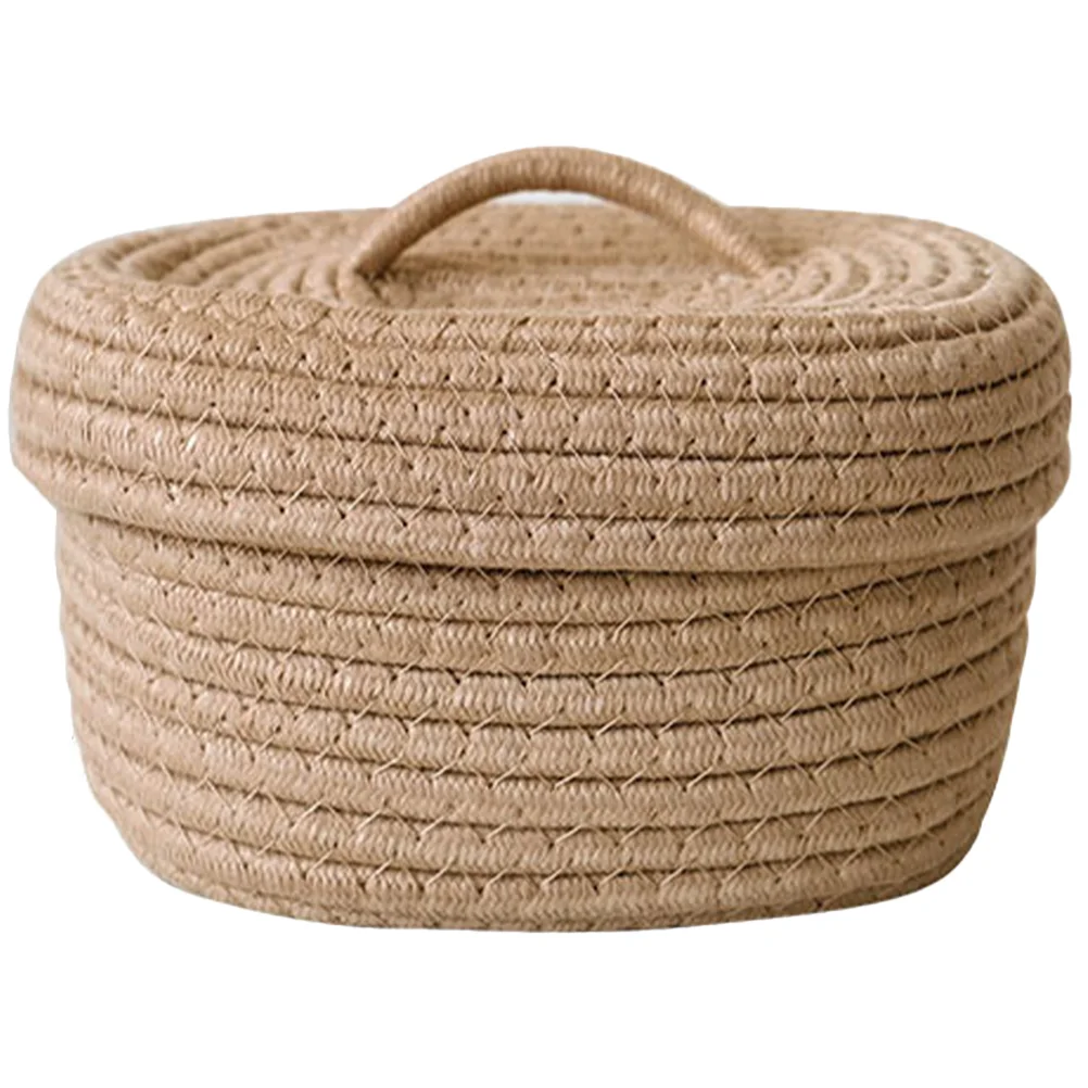 

Woven Basket Nordic Simple Style Covered Rope Storage Box Desktop Snacks Toy Cosmetics Khaki Color with Lid Child Bin