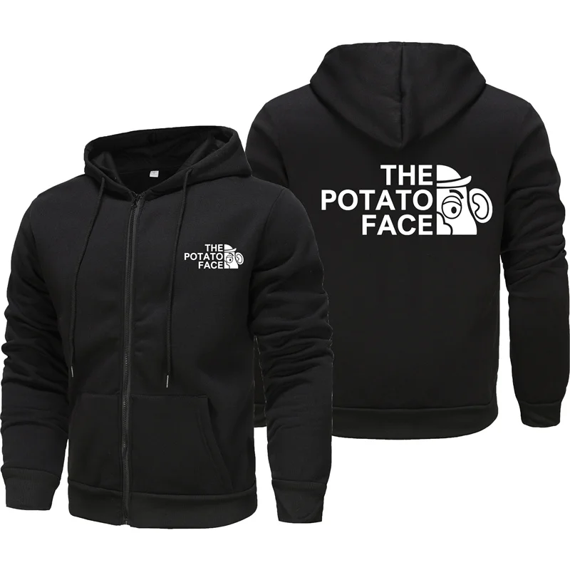 Autumn and Winter New Men\'s Zipper Hoodie Fashion THE POTATO FACE Printed New Zipper Hoodie Long sleeved Hoodie Top