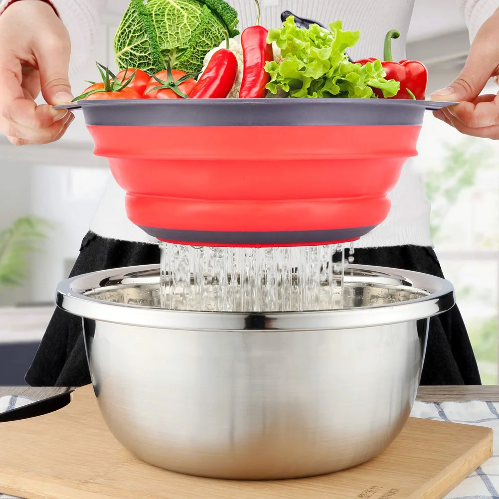 Faltbarer Silikonkorb zum Waschen und Abtropfen von Obst und Gemüse, Küchenwasserfilter, Küchenhelfer faltbarer Silikonkorb Küchensieb aus Silikon Obst- und Gemüsekorb faltbares Küchensieb Abtropfkorb für Gemüse Siliko – Detail 16
