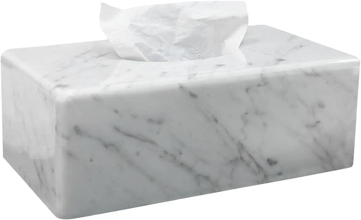 

Natural Marble Tissue Box Cover, Carrara White Organizer 10x5.7x3.5 inch, Heavy Stone Decorative Holder for Home Decor