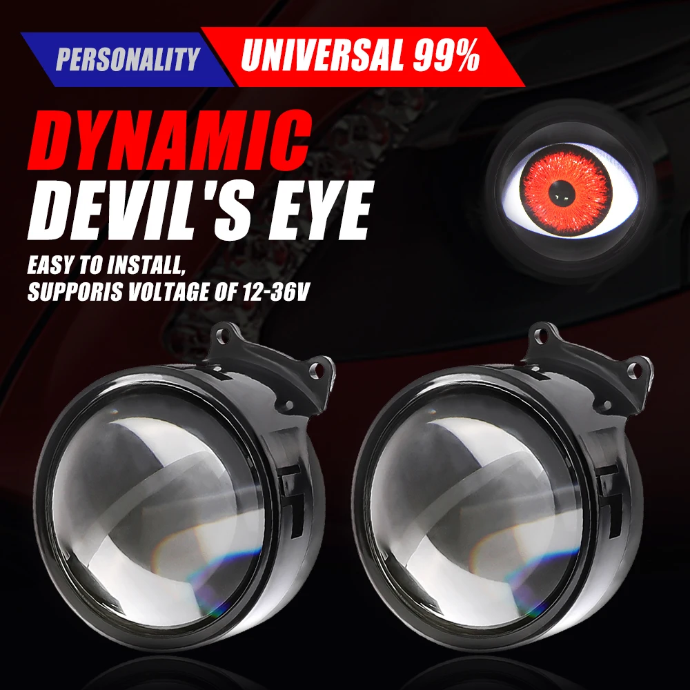 5D Lens Dynamic LED Demon Eyes with Wireless Control 3Inch Evil Eyes 33 Patterns LED Headlight Decoration Auto Accessories