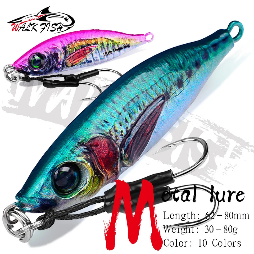 

WALK FISH 30/40/60/80g Sinking Jigging Metal Fishing Lure Luminous Artificial Hard Bait 3D Eyes Fishing Bait For Sea Bass