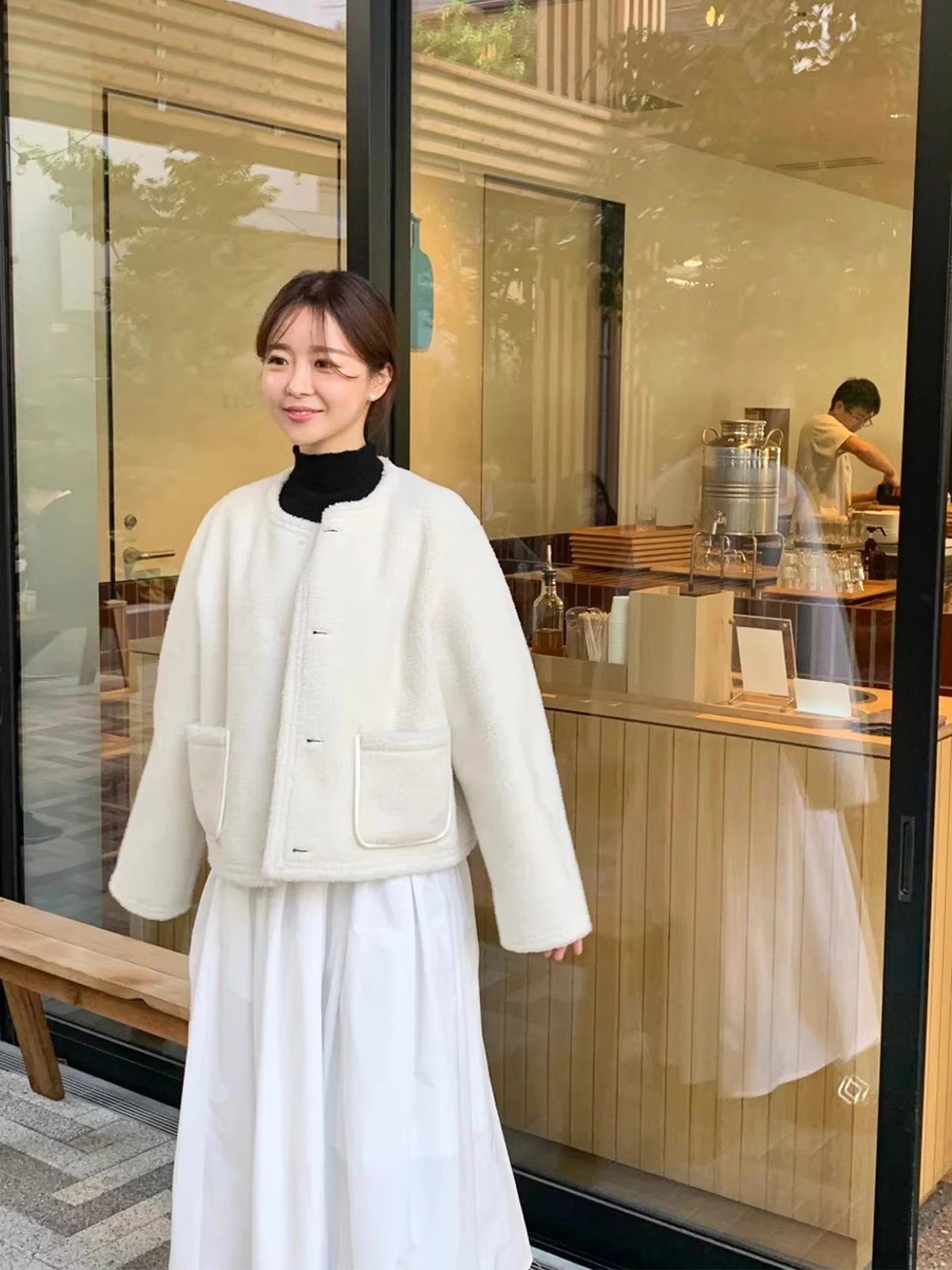 Clothland Donna Elegante Giacca da indossare su due lati Pelle PU Manica lunga monopetto Reversibile Indossare Cappotti invernali femminili CB272