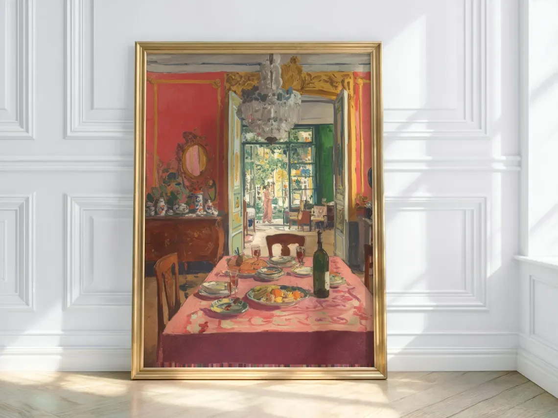 "Vibrant French Interiors Oil Painting Print – Post-Impressionist Red Dining Room Wall Art, Eclectic Decor for Kitchen, Dining R image 4