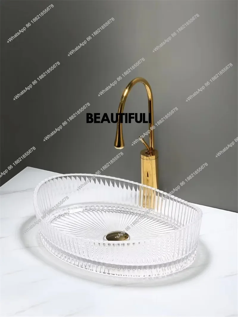 RR Light luxury Italian oval glass countertop basin, washbasin for home use, bathroom, hotel countertop basin, washbasin