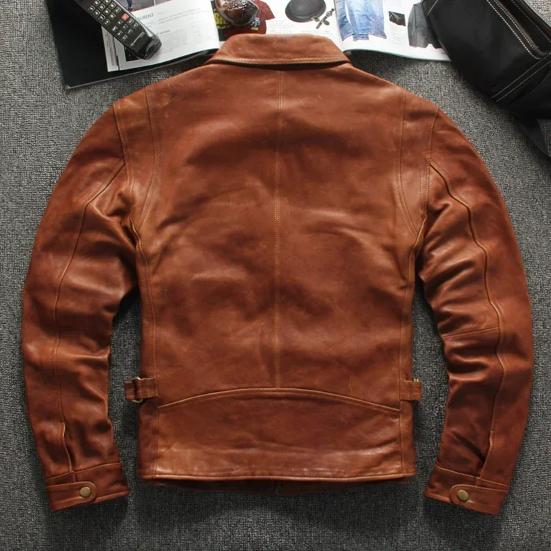 2024 Light Brown American Casual Style Genuine Leather Jacket Men Plus Size 4XL Real Natural Sheepskin Autumn Slim Fit Coat - Image 5