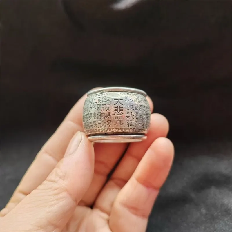 

Chinese Tibetan Retro Silver Great Compassion Mantra Ring With Rotatable Micro-engraving On The Finger
