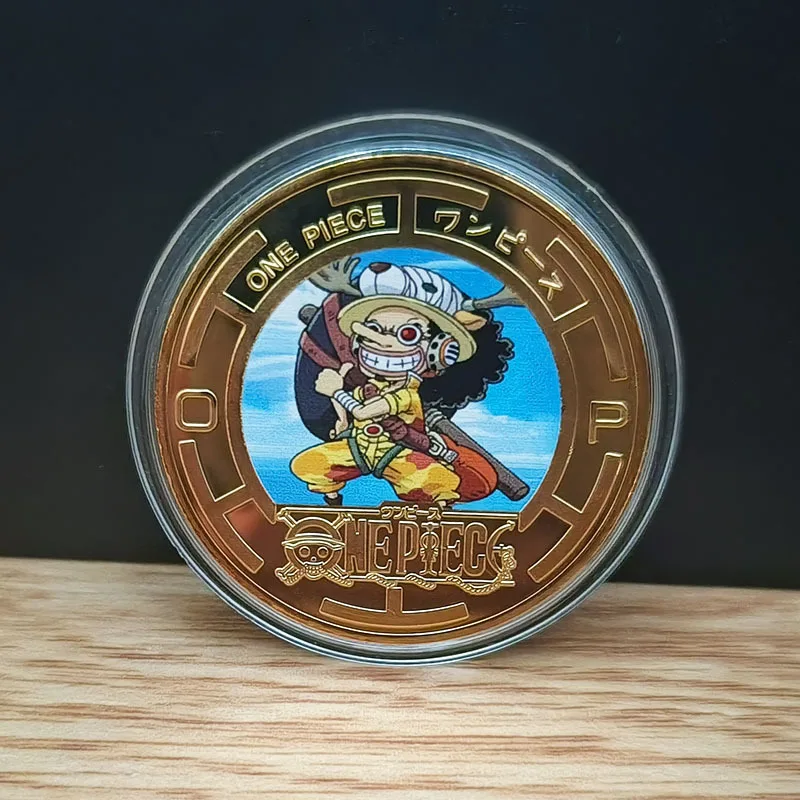 Anime One Piece Luffy koin koleksi koin peringatan kartun Chopper emas berwarna koin logam hadiah ulang tahun anak-anak mainan