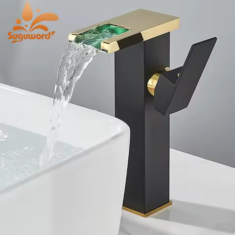 Bathroom LED Basin Sink Faucet Color Change Deck Mount Brass Single Handle Single Hole Short/Tall Cold Hot Water Mixer Valve Tap