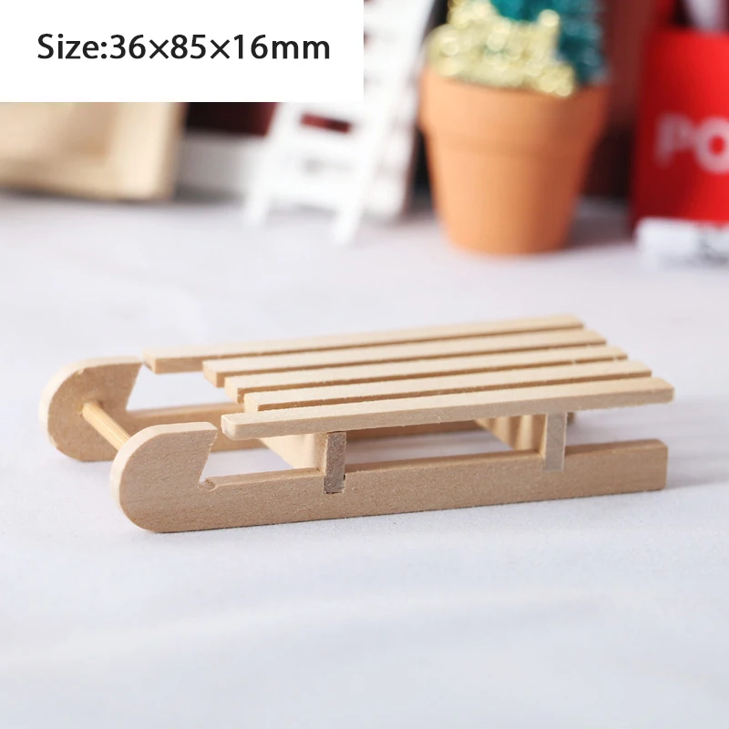 Unpainted 1/12 Dollhouse Christmas Life Scenes Decor Miniature Toboggan Sled Model Natural Wood