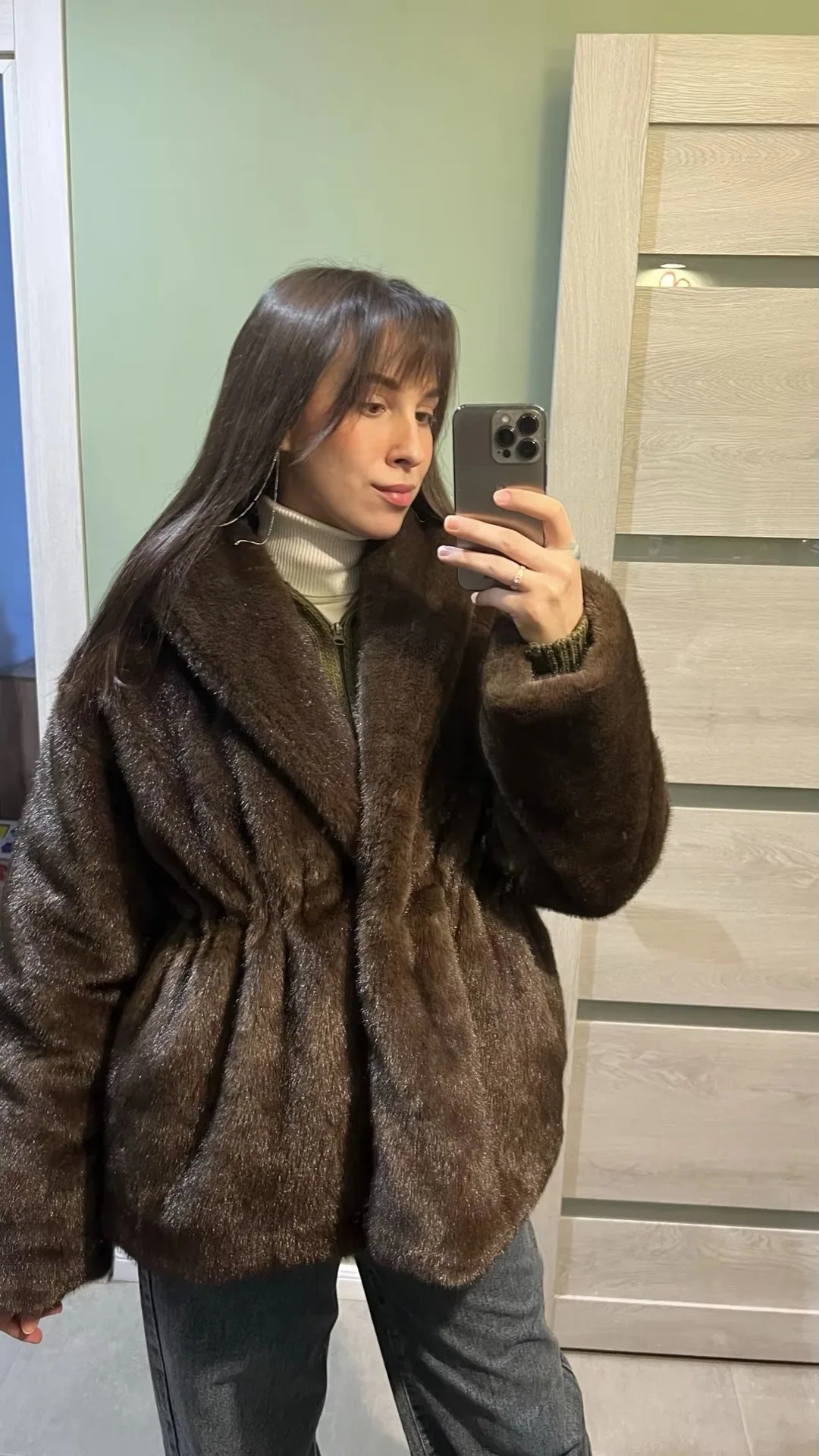 Warm Thick Overcoat High-quality Mink Fur Coat Corset-style Collar Faux Fur Coat with Waist
