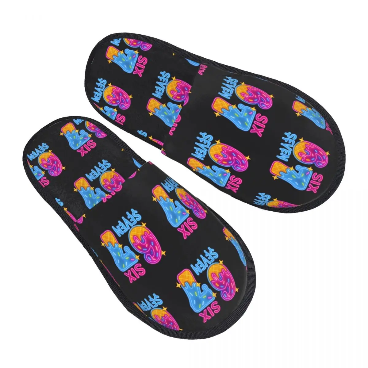 Custom 67 Six Seven Brainrot House Slippers Women Cozy Memory Foam Ice Cream Slip On Bedroom Slipper Shoes