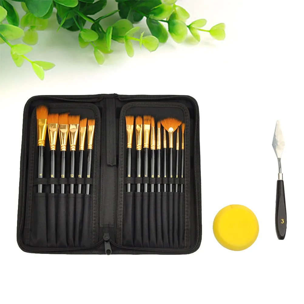 

15Pcs Oil Painting Brush Set Versatile Synthetic Hair Different Sizes for Acrylic Watercolor Face Body Paint Art