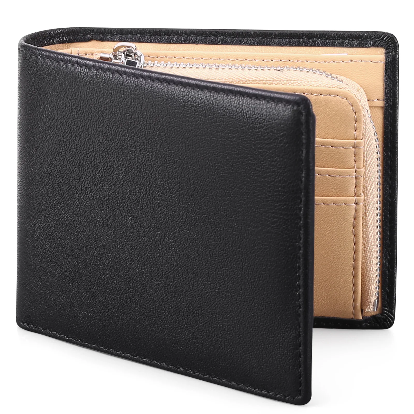 100% Genuine Leather Wallet Men Casual Slim RFID Wallet Credit Card Holder Zipper Coin Purse Brand Luxury Wallet For Men