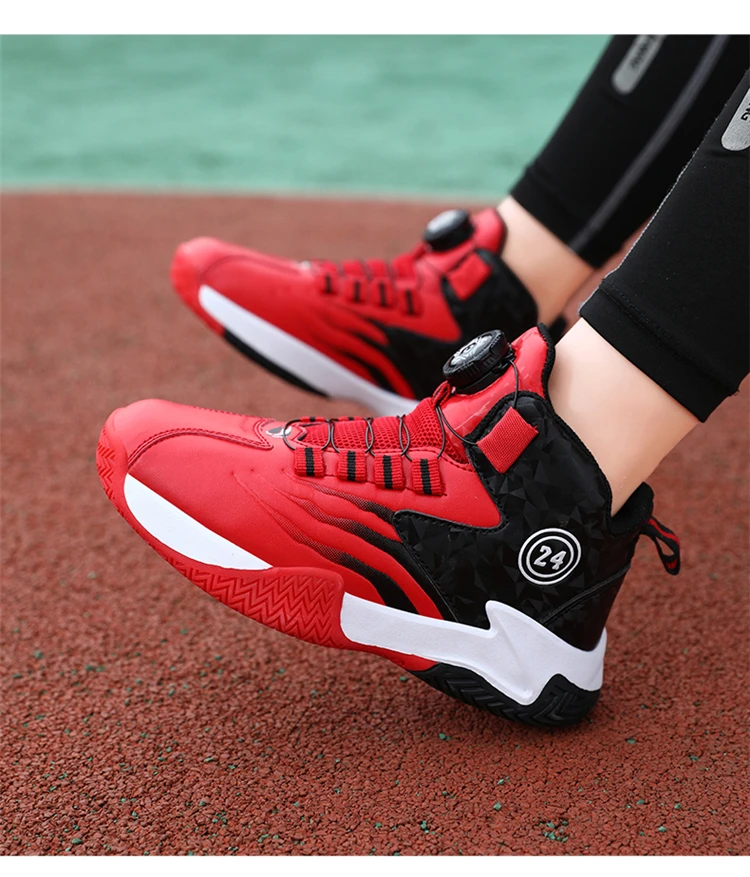 Children Basketball Sports Shoes Swivel Button Casual Shoes Four Seasons Kids Mesh Sneaker Non-slip Boys Girls Outdoor Training