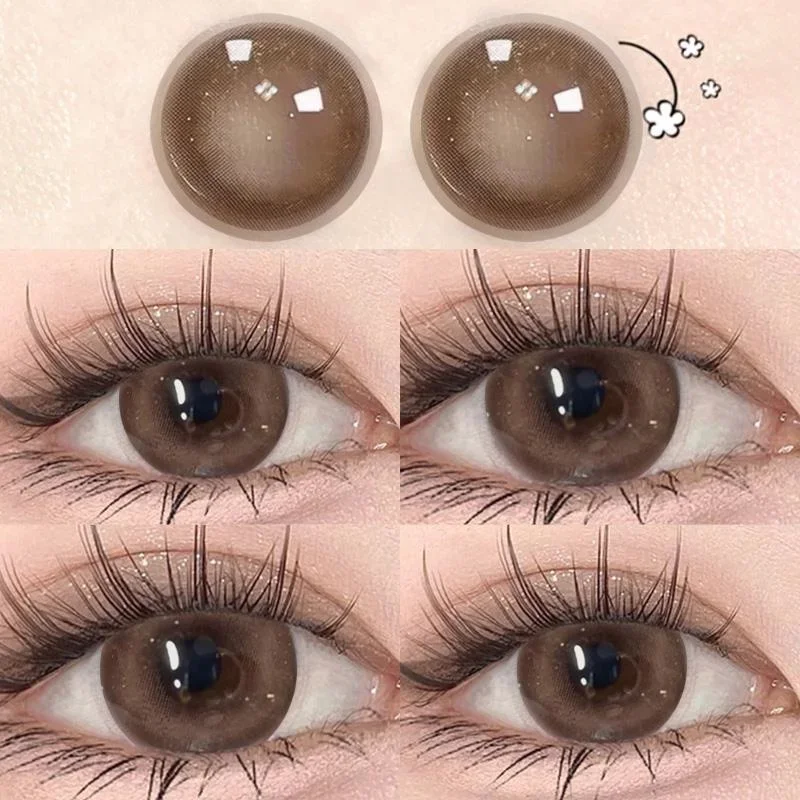 KSSEYE 2PCS/Pair Korea Colored Contact Lenses with Degree Brown Natural Pupil Large Diameter Black Lens for Eye Fashion Cosmetic