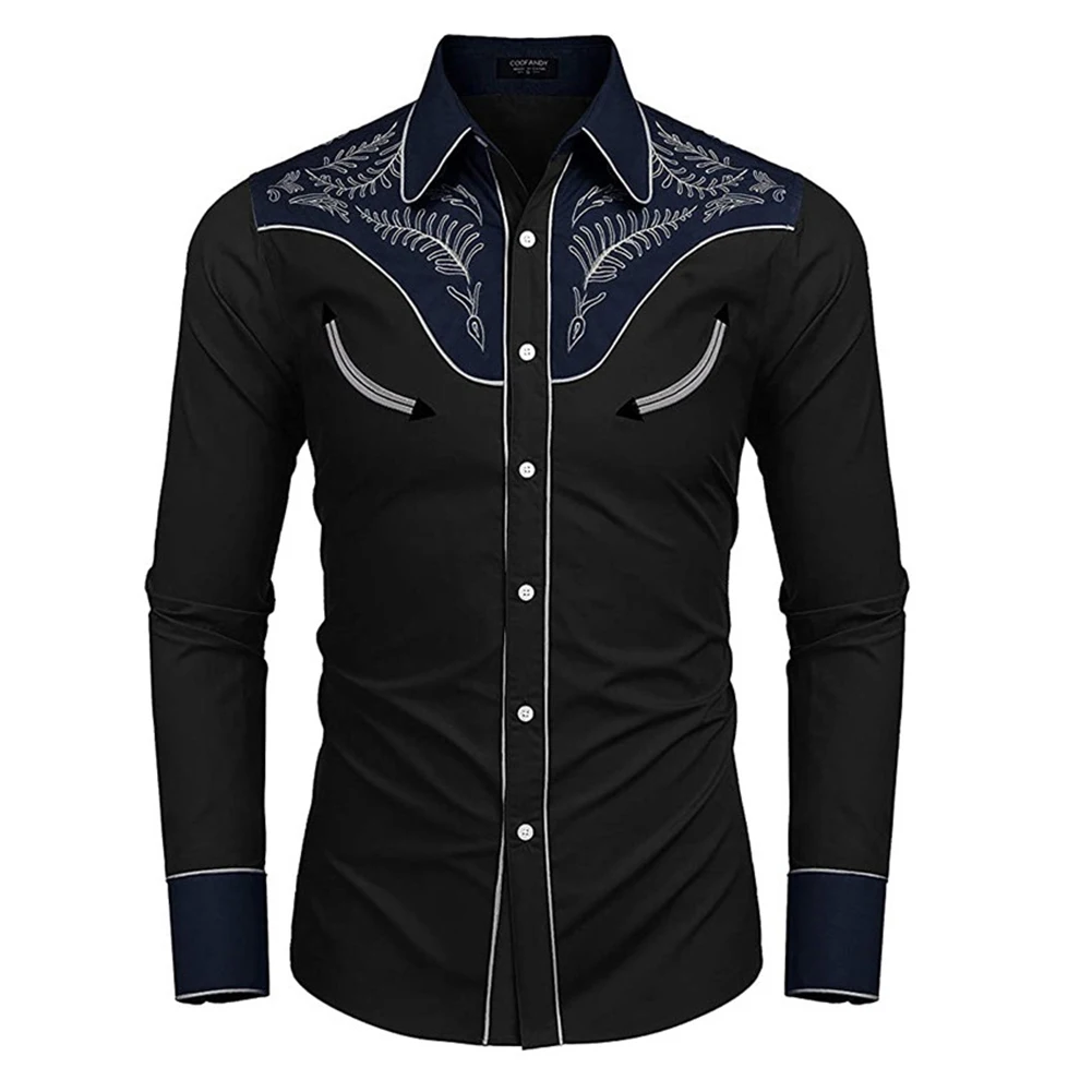 

Autumn Spring Bluose Male Long Sleeve Retro Slight Stretch Soft 3D Print Buttons Down Casual Comfortable Fashion