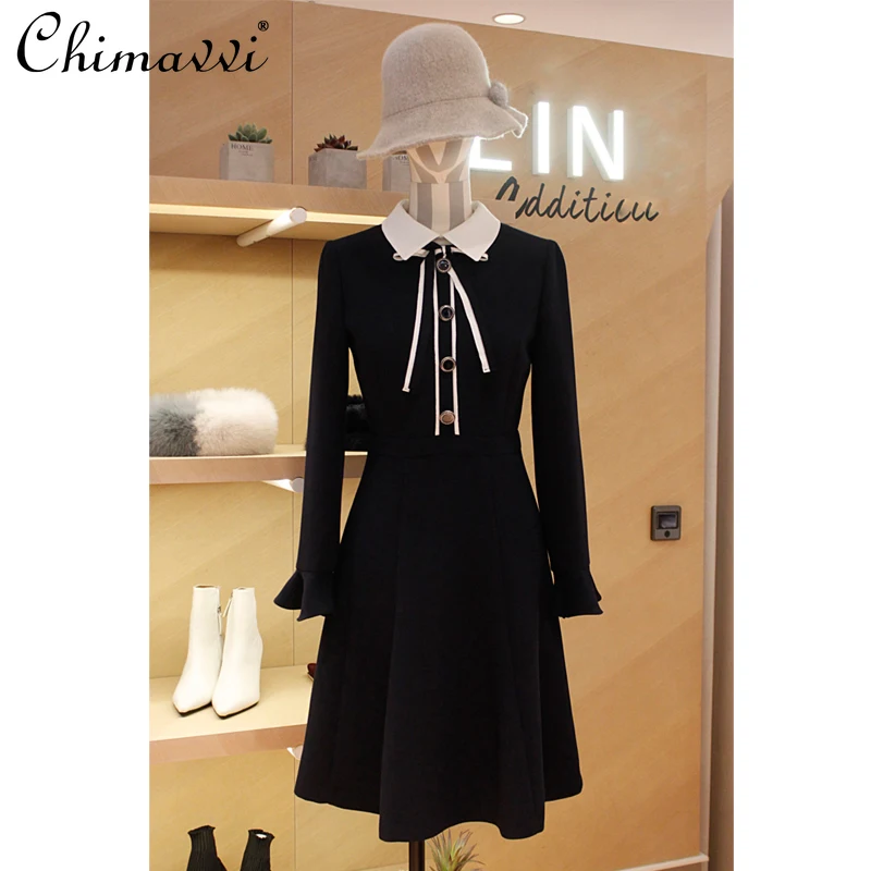 

Fashion Slim Fit Polo Collar Dress for Women 2024 Autumn Clothes New Commuter Flare Long Sleeve Elegant Short Bottoming Dress