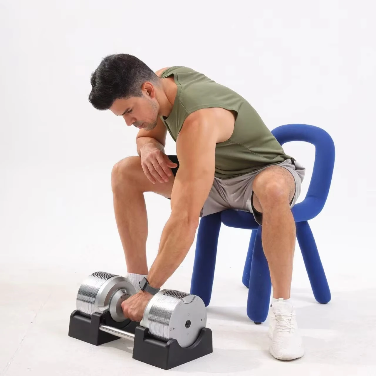 Custom 41.5kg electroplated adjustable round head dumbbell handle with base rotation and adjustment weight 1.5kg