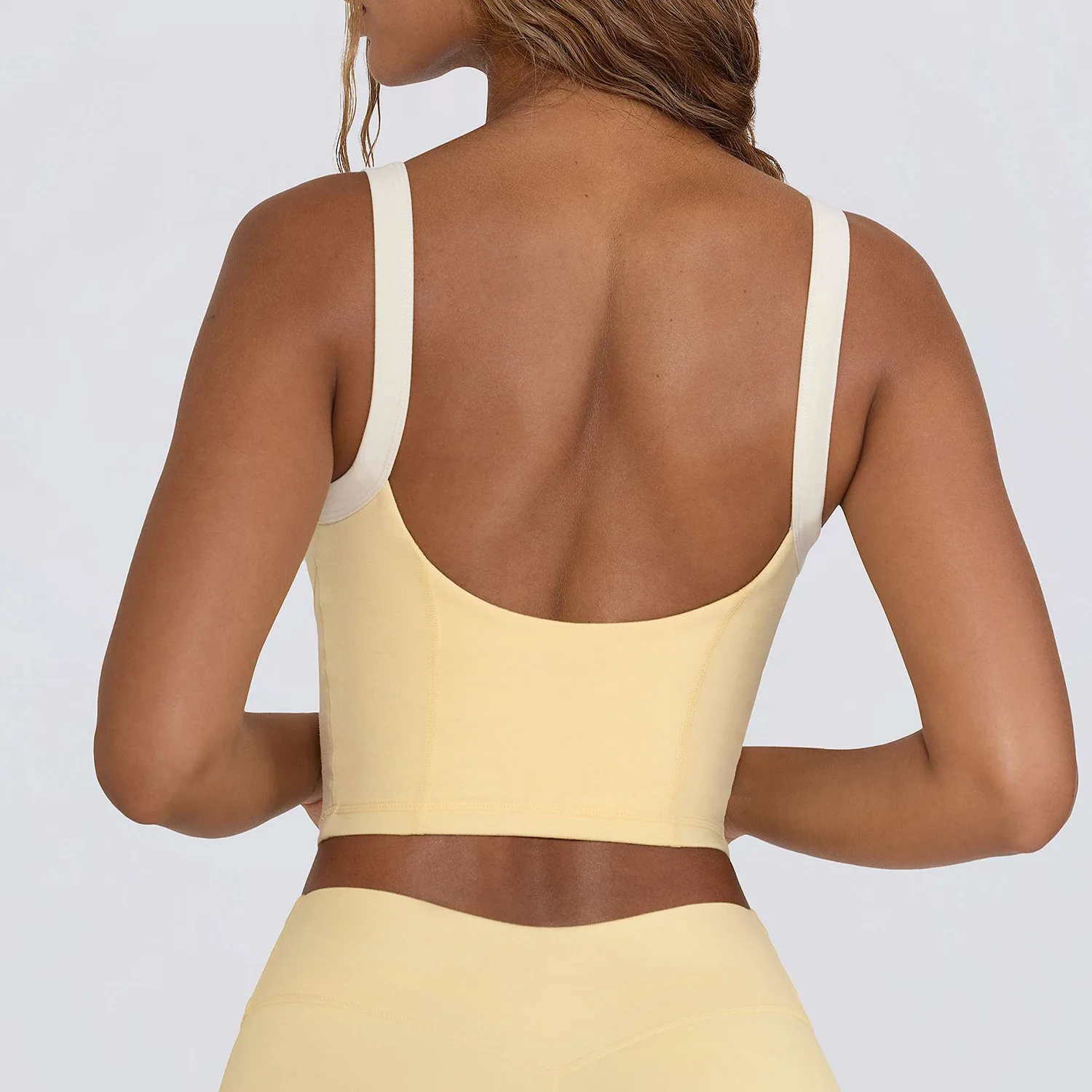 Women's Square Neck Sports Tank Top, Contrast Strap Low Back Crop Top for Yoga Gym Workout Fitness
