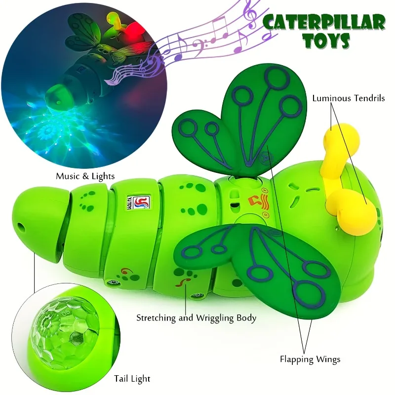 Cute Stunt for Caterpillar Shape, Electronic Pet Toy with Beautiful Music & Colorful Lights, 360° Rotation, for Children's Gifts