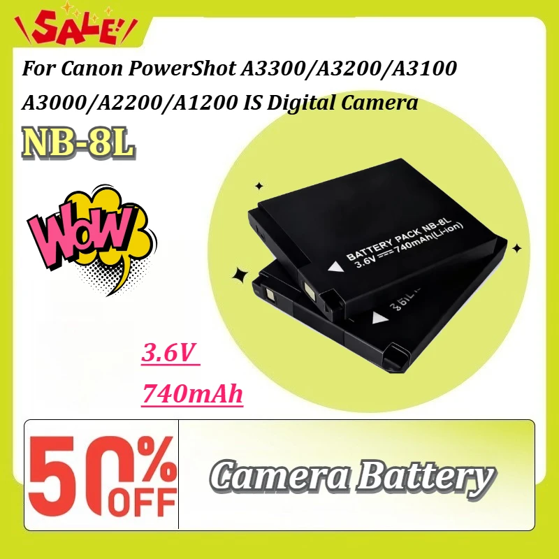 New NB-8L 3.6V 740mAh Rechargeable Battery For Canon PowerShot A3300/A3200/A3100/A3000/A2200/A1200 IS Digital Camera Replacement