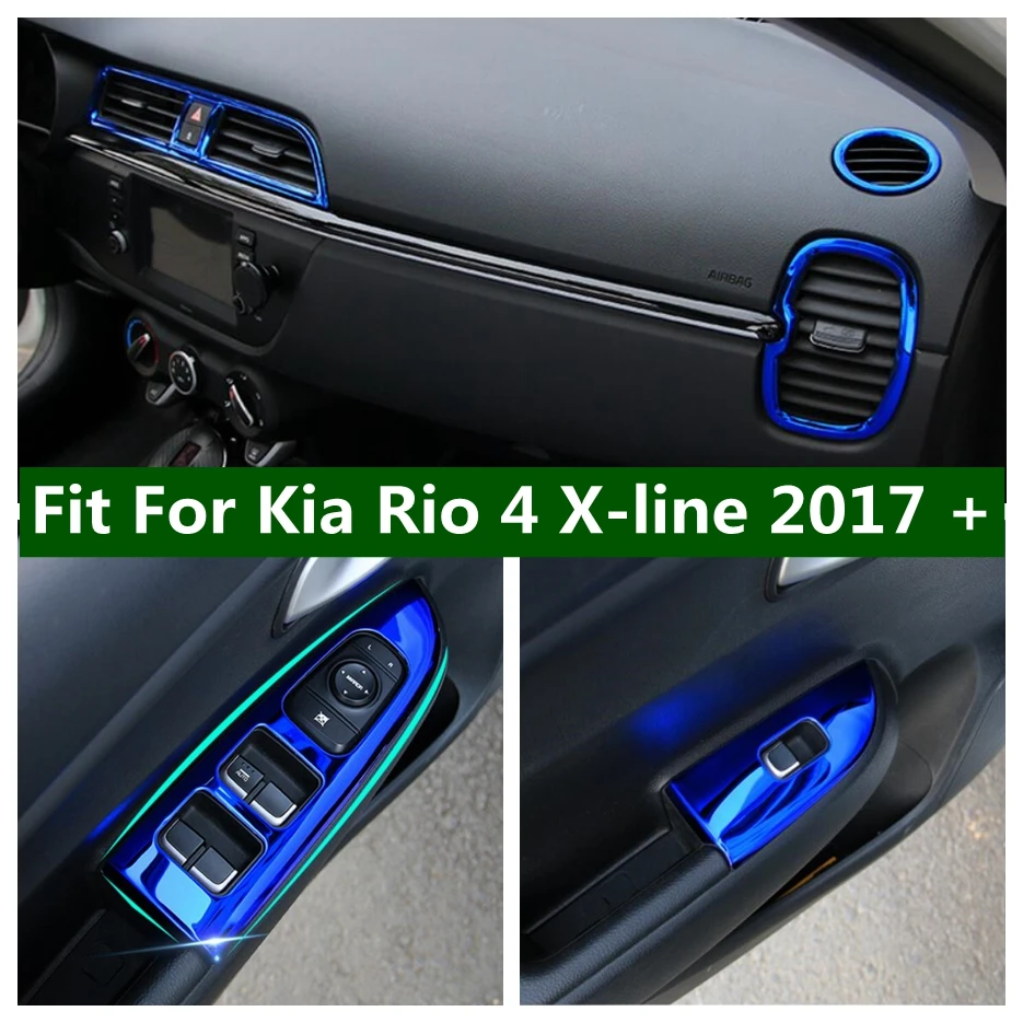 Car Window Lift Button / Dashboard Air Conditioner Outlet AC Vent / Water Cup Holder Cover Trim For Kia Rio 4 X-line 2017 - 2020