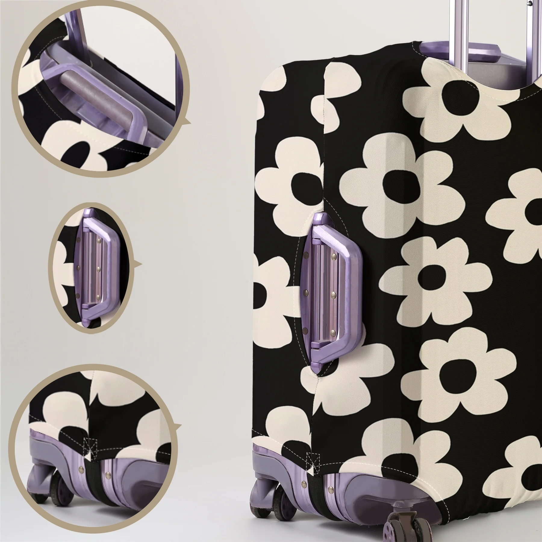 Black and white large floral pattern luggage protection cover, suitable for 18-32 inch luggage covers, luggage handle gloves, tr