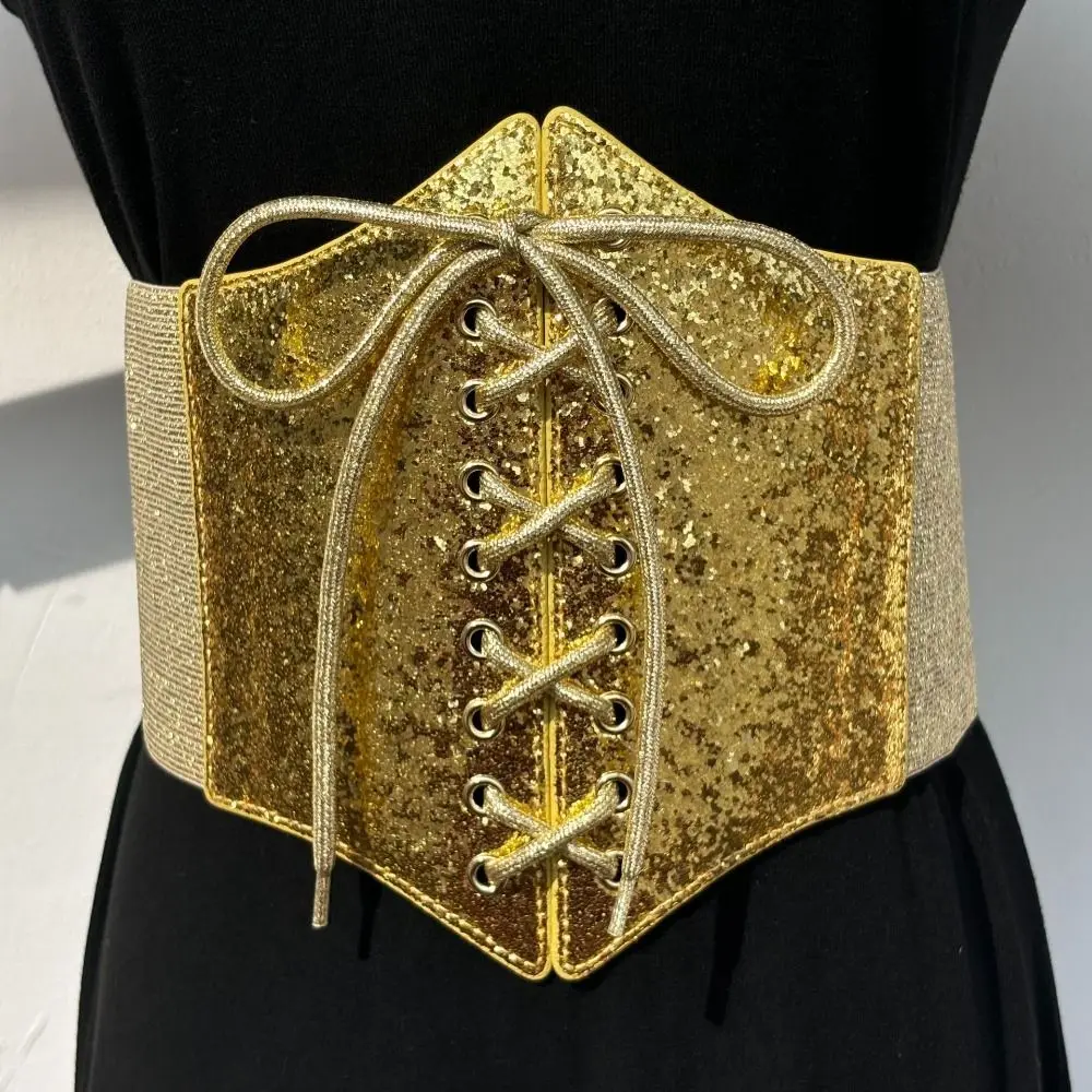 Slimming Elastic Gold Cummerbunds Shinny Glitter Leopard Print Waistband High Waist Dress Girdle Blingbling Corset Belt Corset