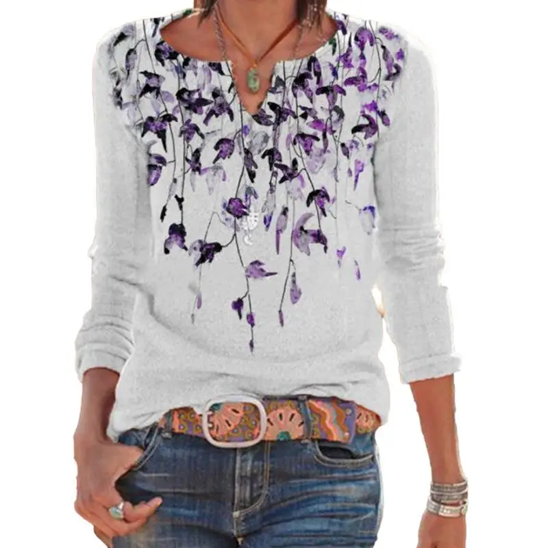 Dames Le bedrukt lang Sve T-shirt Street Sle losse pasvorm polyester spandex mix bloemenpatroon top voor dames