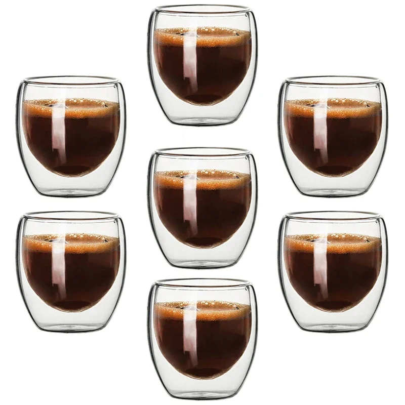 Double Wall Glass Cup Heat Insulation Transparent Handmade Tea Drink Cups MINI Whisky Cup Espresso Coffee Cup 80ML