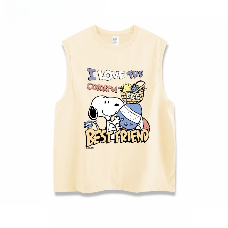 Tops masculinos e femininos de regata Snoopy, camiseta sem mangas com gola redonda, top de ginástica de secagem rápida, esportes ao ar livre, verão