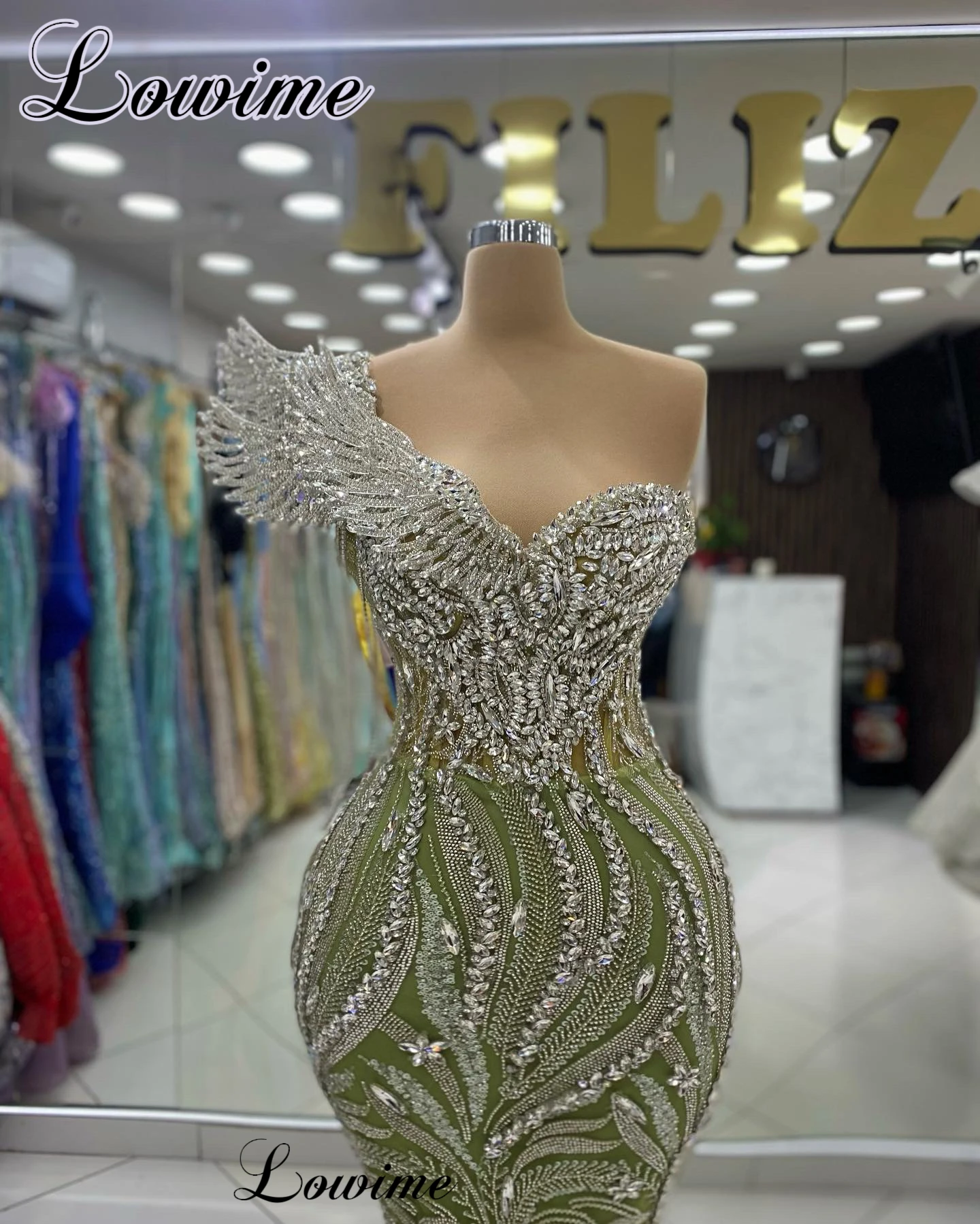 New Elegant Green Prom Dresses With Crystals One Shoulder Mermaid Cocktail Dresses Vestidos Para Mujer Celebrity Dresses Custom