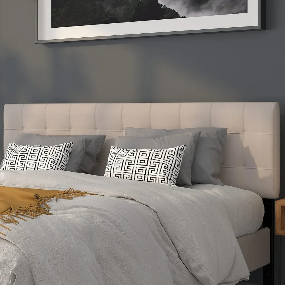 Bedford Tufted Upholstered King Size Headboard in Beige Fabric