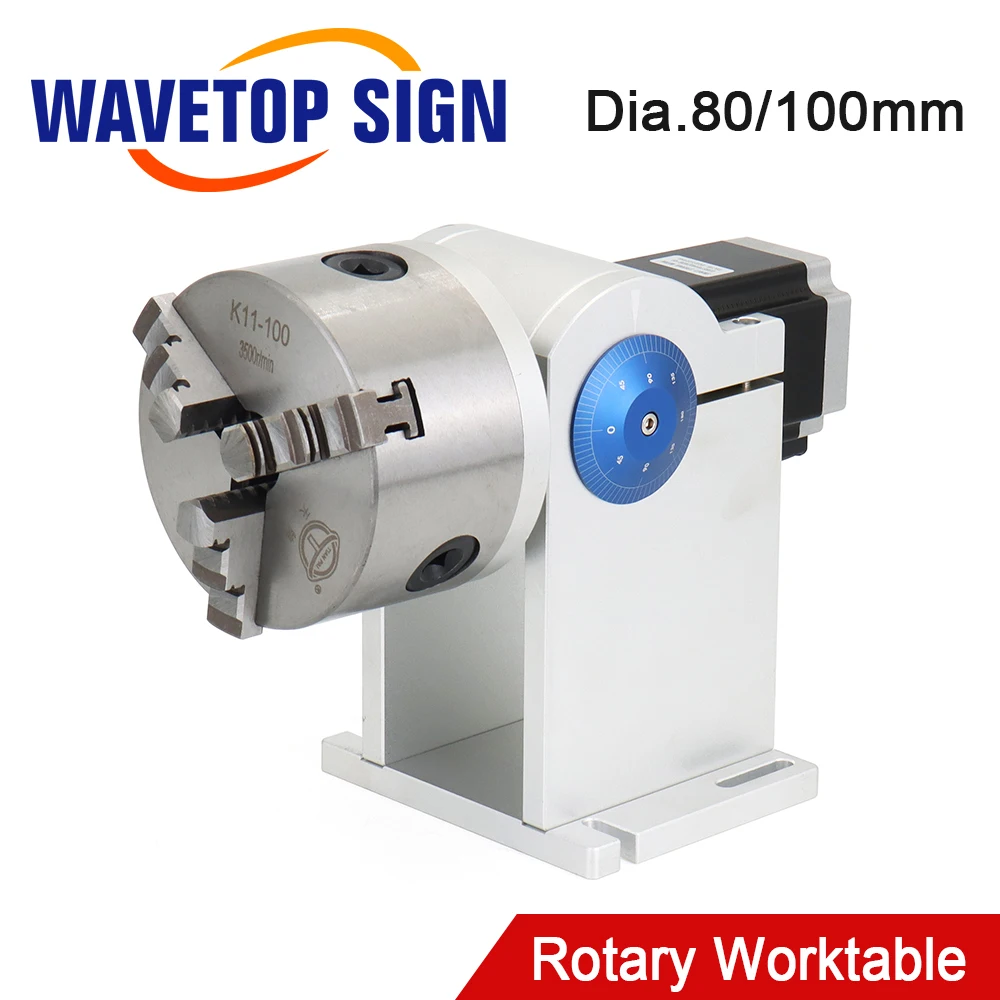 WaveTopSign Rotary Worktable Chuck Diameter 80mm 100mm Rotary Attachment with Driver DM542 3500r/min for Laser Marking Machine