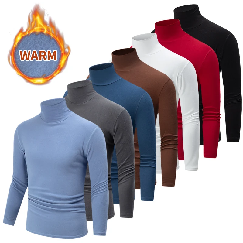 1/3 Piece Autumn And Winter Men Solid Color Thick Brushed Fashionable High Neck Base Shirt Comfortable Plus Size Casual Top