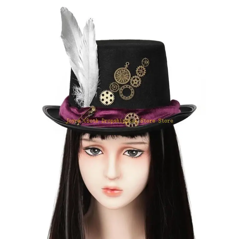 Gothics Steampunk Hoed met Versnellingen Mannen Vrouwen Cosplay Accessoire Unisex Platte Top Hoed 10CD