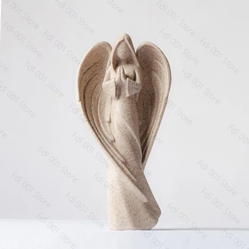Resin Angel Sculpture Figurine Zen Neoclassical Table Shelf Mantel Home Living Room Bedroom Office Decor Gift Ornament Tabletop